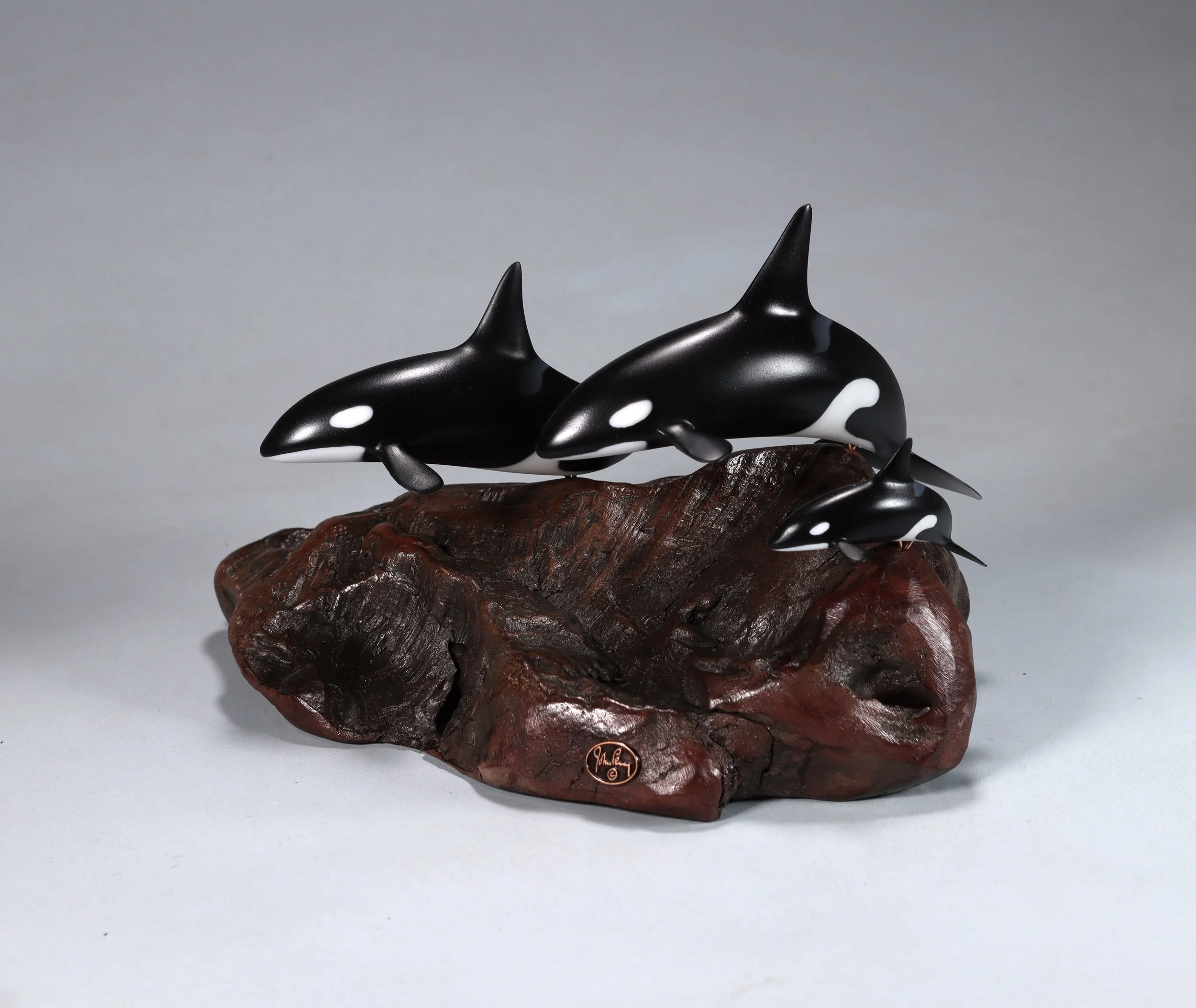 Killer Whale Orca Family Sculpture (2 Adults and 1 Calf) Hand